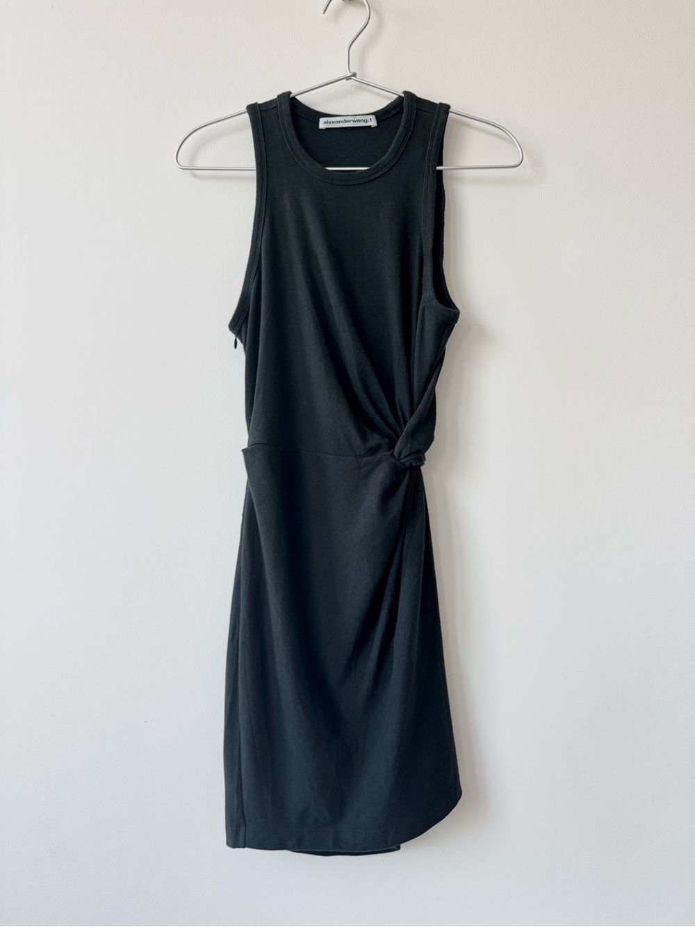 Alexander Wang Black Sleeveless Knit Mini Dress with Side Knot
